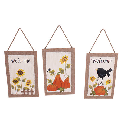 Ensemble de décoration murale plaque d’automne 3 pièces en bois/lin