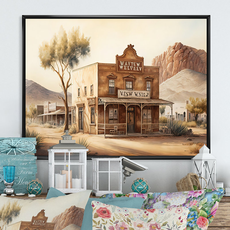 Arizona Wild West Town IV - cadre flottant, impression sur toile, H 16 po x l 32 po x P 1 po, Toile avec cadre flottant noir