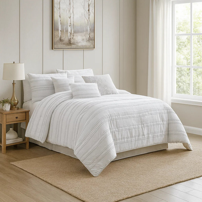  Ensemble d'édredon blanc / gris 6 pièces, Édredon très grand + 2 taies décoratives + 3 co