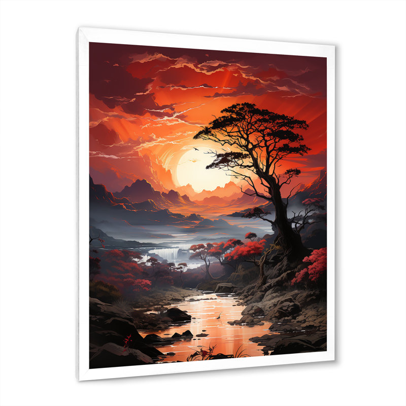 «Pine Tree Crimson Serenade I», reproduction sur toile, H 40 po x l 30 po x P 1,5 po, Cadre photo blanc