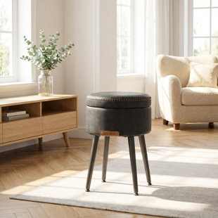 Synthetic Leather Round Ottoman With Storage