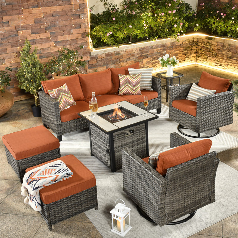 Ben 5 - Person Patio Conversation Set with Cushions, Red Orange, Yes