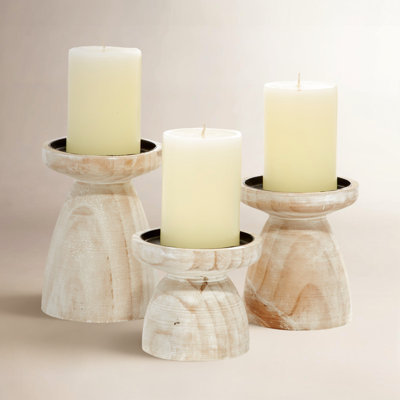 3-Piece Wood Candlestick Set