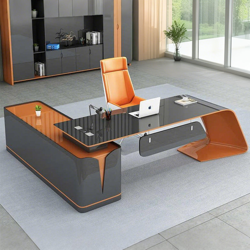 Bureau de 102,36 po moderne en forme de L à densité noire, H 29,53 po x l 102,36 po x P 62,99 po