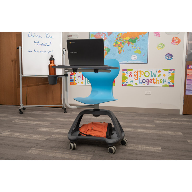 Gray Laminate 35" Swivel Classroom Chair Desk with Storage
