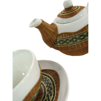 Bamboo Decor Walnut Teapot And Teapot With Cup