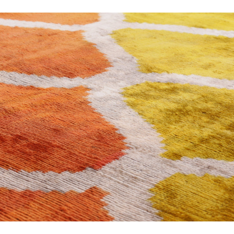 Coussin décoratif en velours de soie fait à la main automne - motif géométrique orange et jaune 16 x 24 avec insertions en duvet