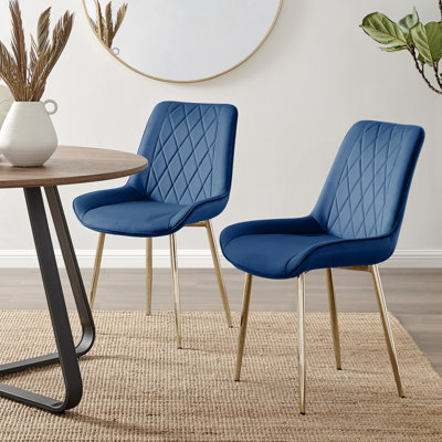 Simsbury Velvet Modern Upholstered Quilt Stitched Tapered Metal Leg Luxury Dining Chairs