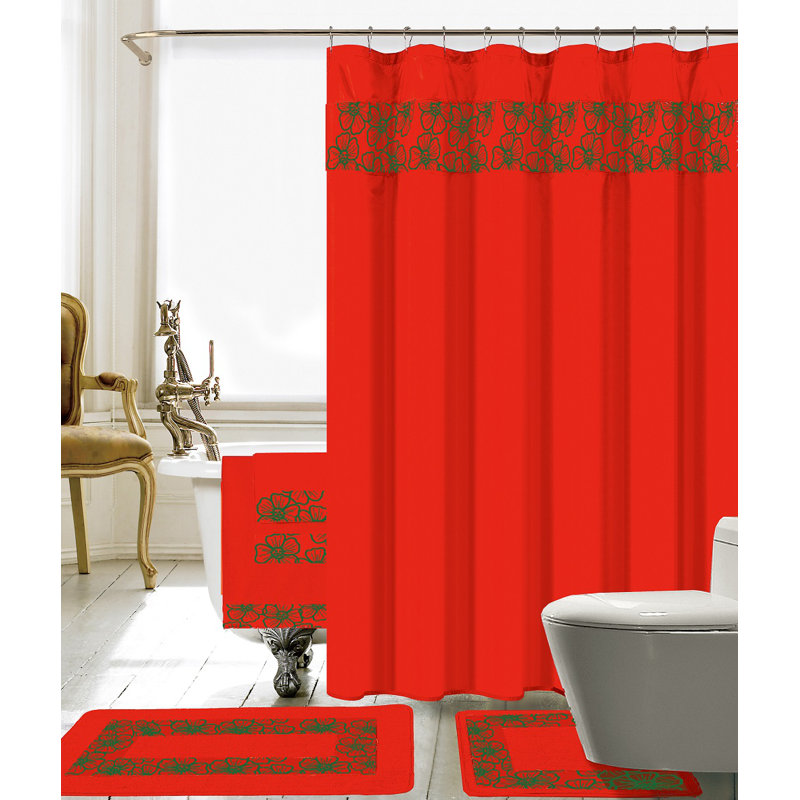 Sanches Floral Shower Curtain, Red