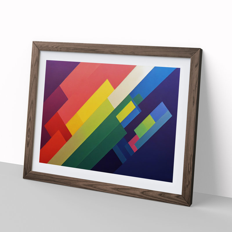 Abstract Minimalism Rainbow Art - Framed Print, 25cm H x 34cm W x 2cm D, Walnut