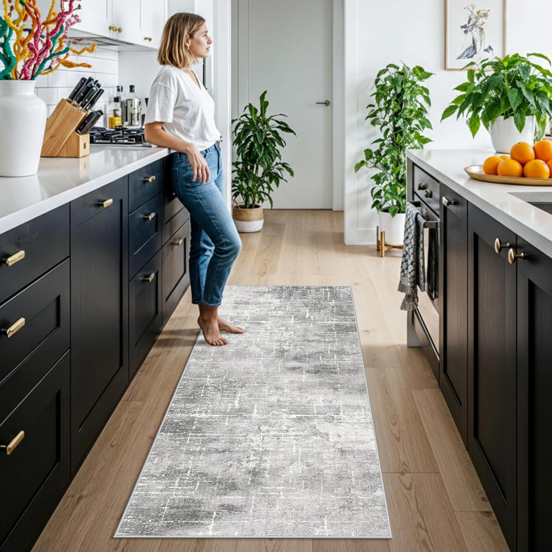 Tapis de couloir de cuisine lavable antidérapant, 2 pi x 5 pi, Clair / gris
