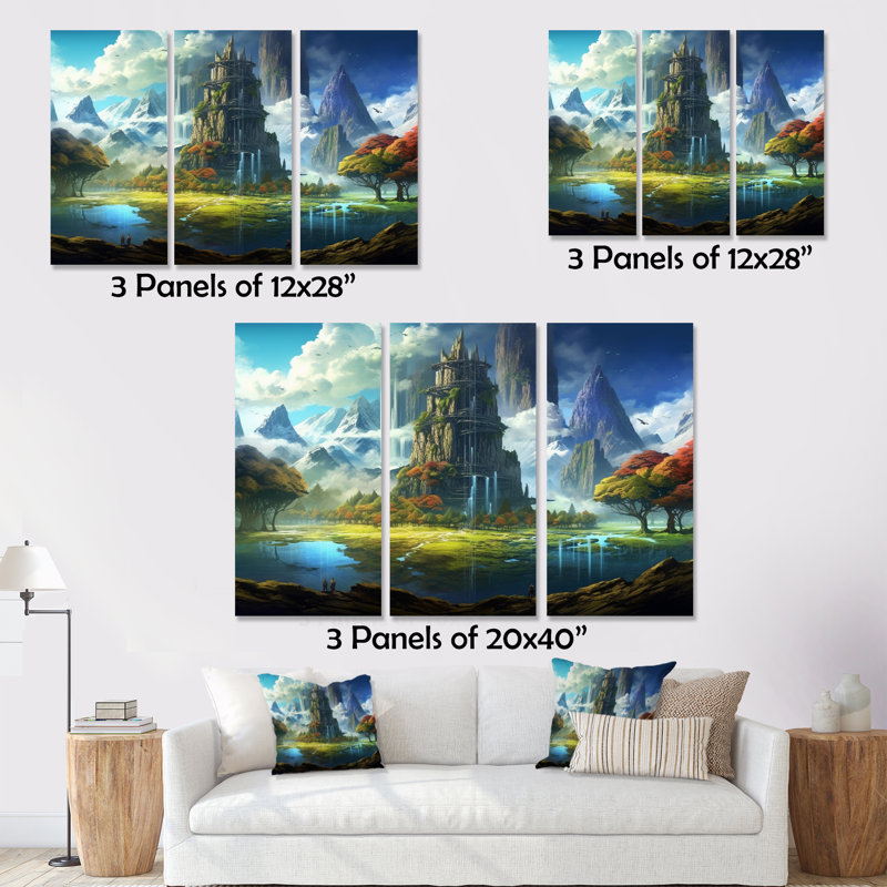 «Fairytale Castle III», reproduction sur toile 3 pièces, H 32 po x l 48 po x P 1 po