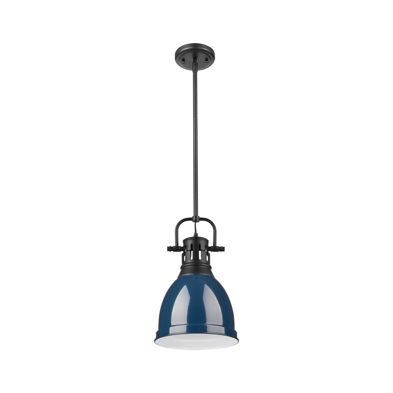 Petit luminaire suspendu avec tige Aljona, H 14,25 po x l 8,875 po x P 8,875 po, Bleu, Noir mat