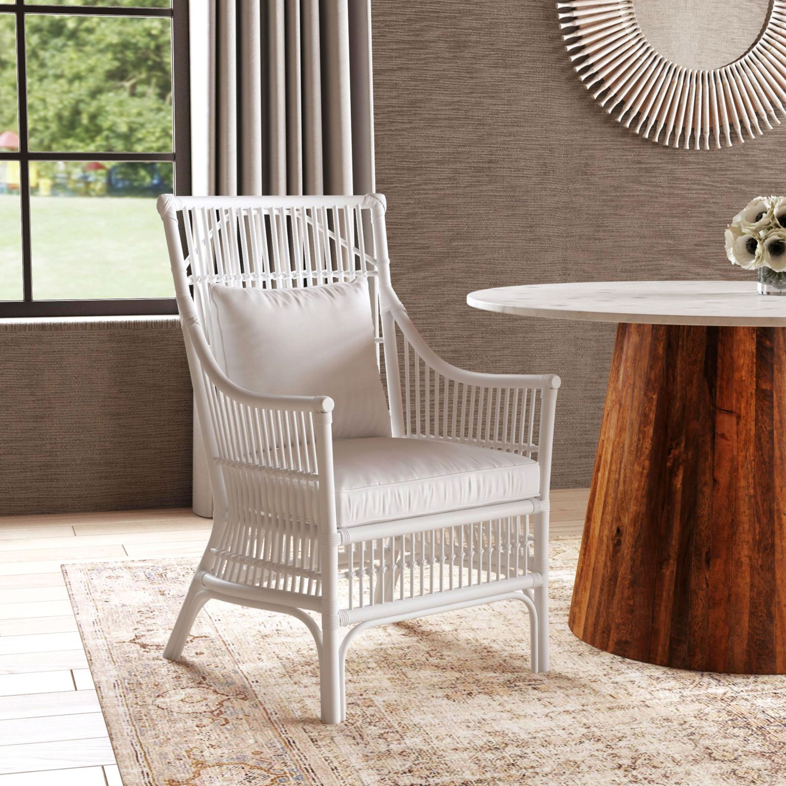 Jamestown Slat Back Rattan Armchair, White