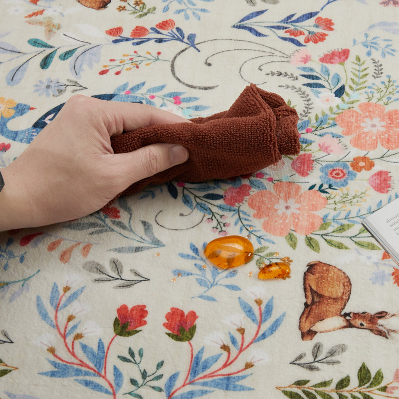Washable Area Rug, Non-Slip Low Pile Stain Resistance Rug with Peacock and Deer, Animal Carpet for Living Room, Bedroom, Dining Room