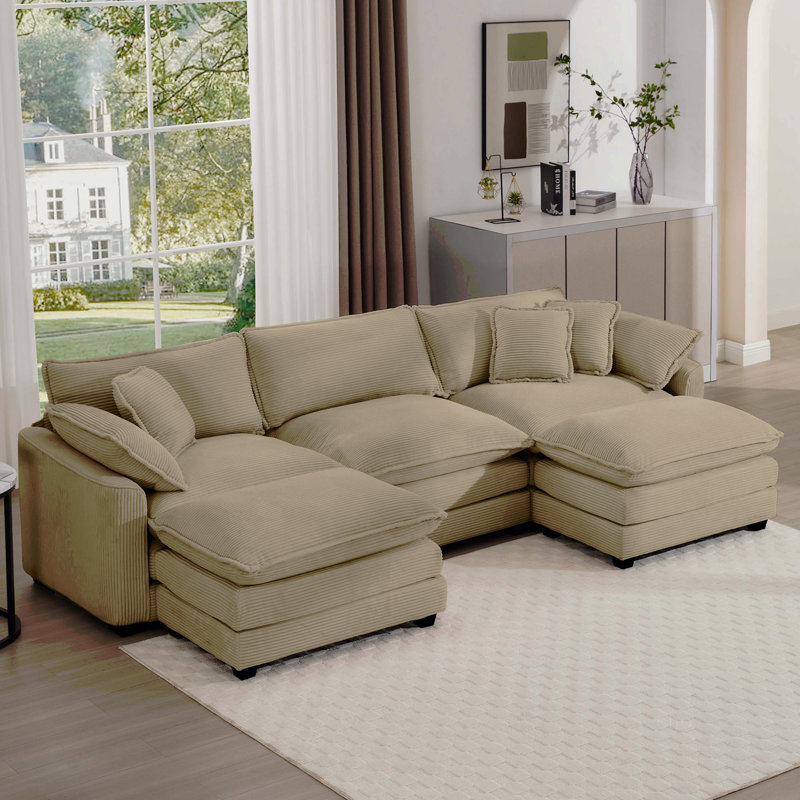 Ensemble de canapé surdimensionné à coussins modulaires, repose-pieds portatif, ensemble de canapé d'angle à dossier bas en L à assise profonde et canapé-lit pour la maison, en velours côtelé