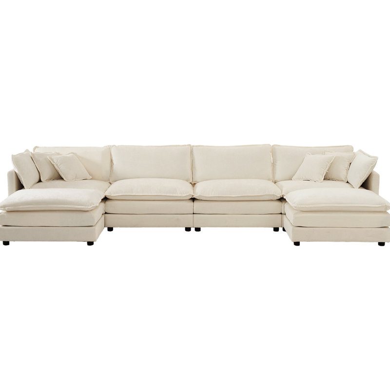 Canapé modulaire en U avec chenille douce et repose-pieds double réversible en U personnalisable en beige