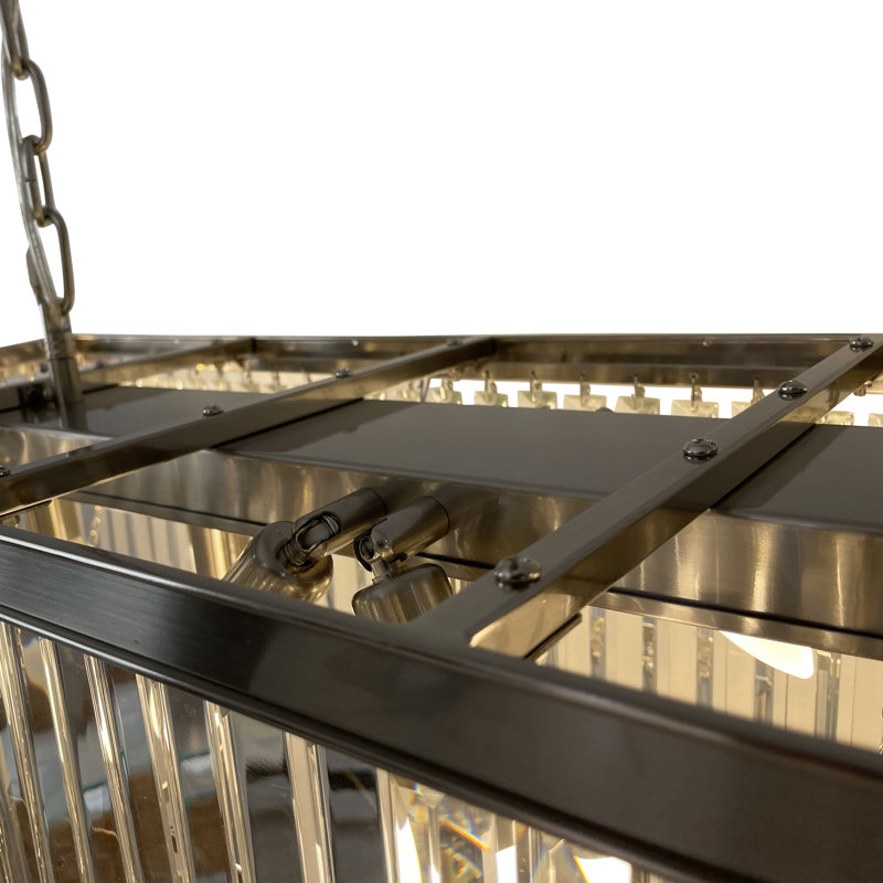 Lustre rectangulaire unique à 8 lumières Kratika, Nickel brossé