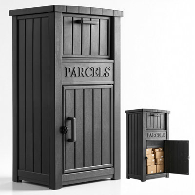 Boîte aux lettres extérieure sécurisée de 112 cm (44,13 pouces), noire, pour porche, trottoir et rangement à domicile. Antivol, étanche et résistant aux intempéries. Fabriqué en polypropylène épais.