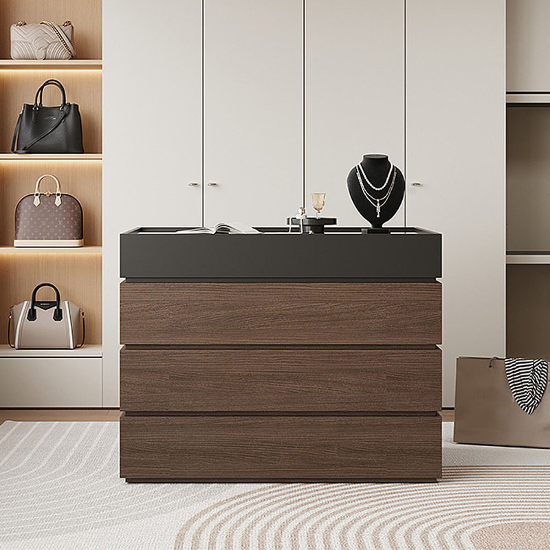 Simple Jewelry Storage Dresser Drawers Cabinet, Gray/Walnut