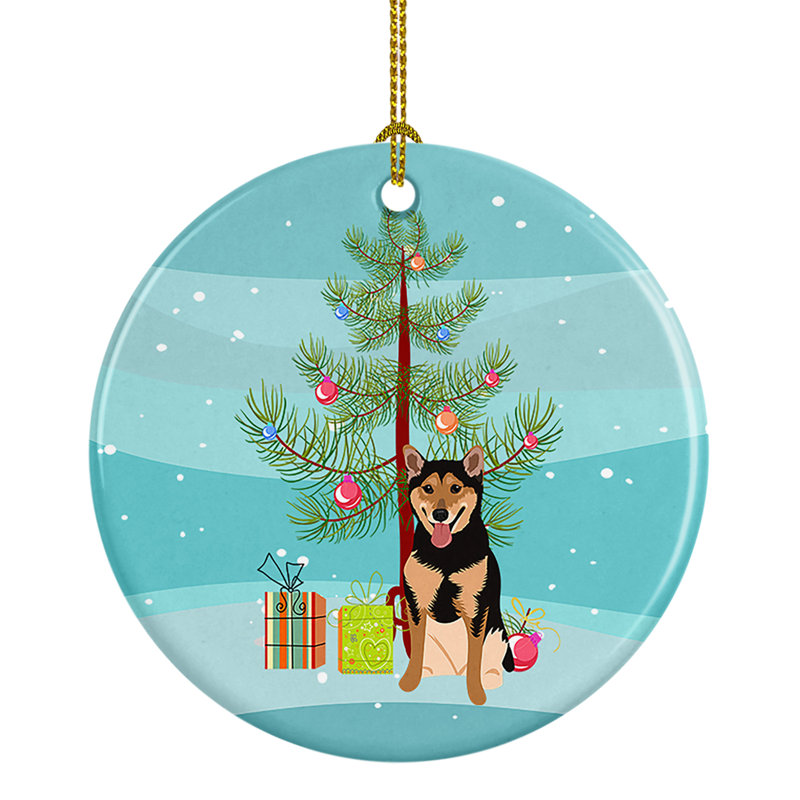 Ornement de Noël en céramique Shiba Inu noir et brun clair, Shiba Inu noir et brun clair