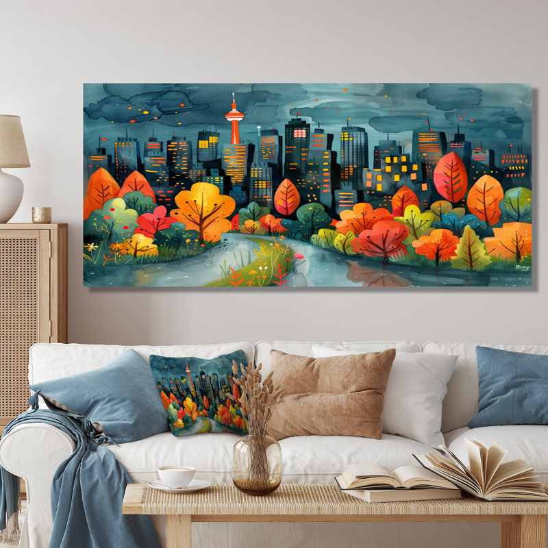 «Orange Orange Toronto Cityscape At Spring I - City Toronto», reproduction d'art murale, Toile tendue