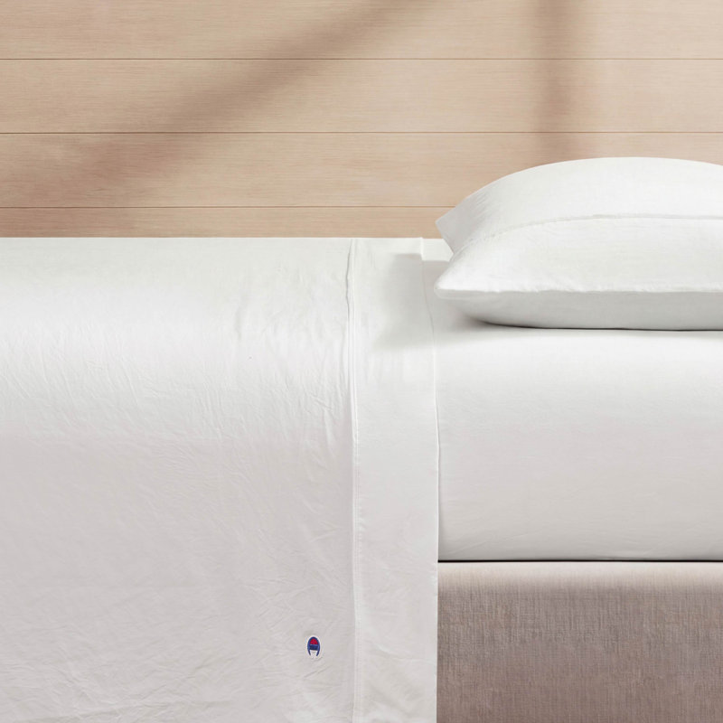 Champion Embroidery Patch Microfiber Sheet Set, Twin, White