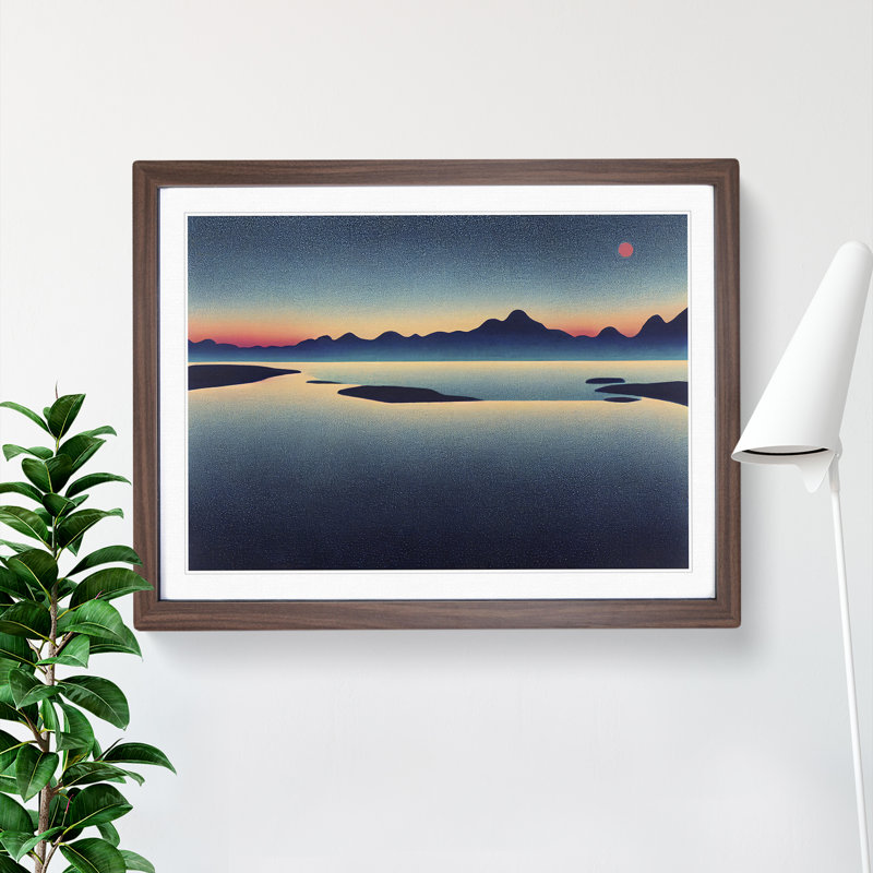 Japanese Mountain Lake - Single Picture Frame Print, 34cm H x 46cm W x 2cm D, Walnut