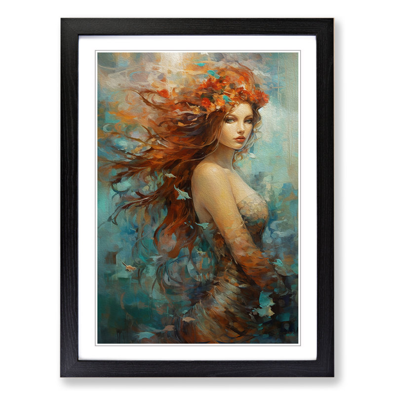 Mermaid Abstract Framed Print, 46cm H x 34cm W x 2cm D, Black 