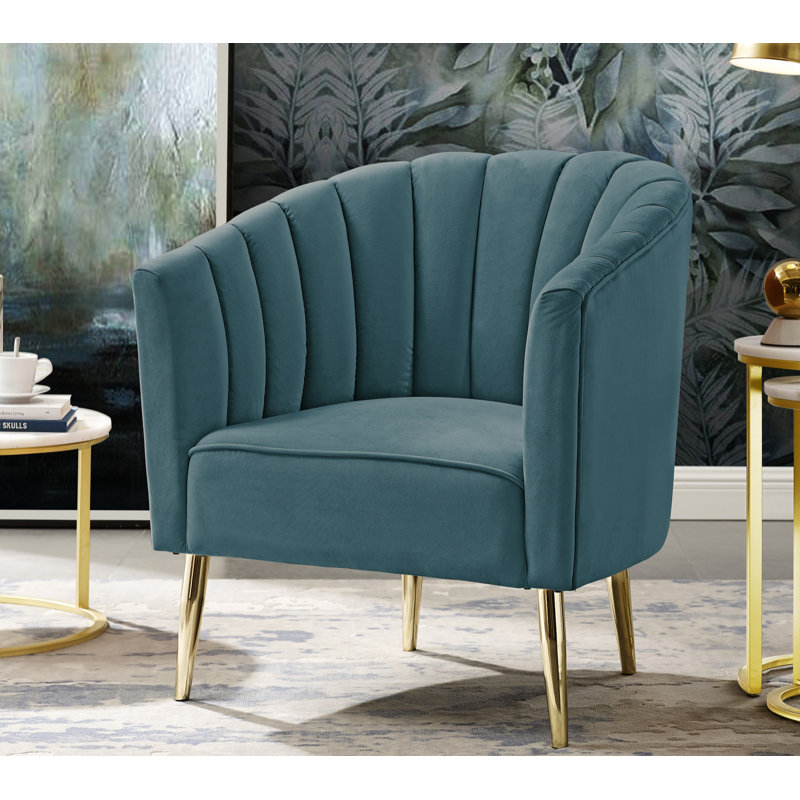 Fauteuil demi-tonneau Khalid, Or, Bleu sarcelle