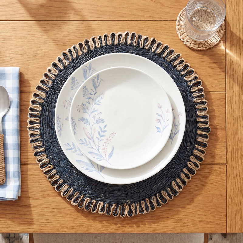 Amaretto Abaca No Pattern Round Placemat, Olive Green/Natural