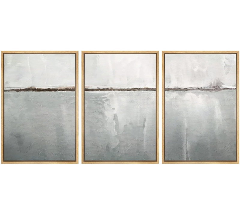 "Minimal Landscape" Greenish Gray Abstract Simple Modern Decor, reproduction d'art sur toile encadrée 3 pièces