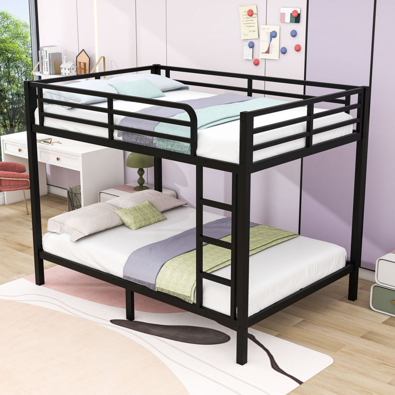 Full XL Over Full XL Metal Bunk Bed With Ladder And Slats