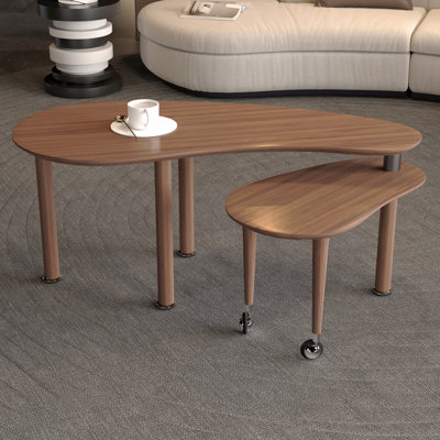 Table basse de salon en noyer rotative à 360 degrés avec placage de grain de bois et plateau de table en chêne pour chambre à coucher avec pieds en bois d'hévéa massif imperméable et résistant à l'usure
