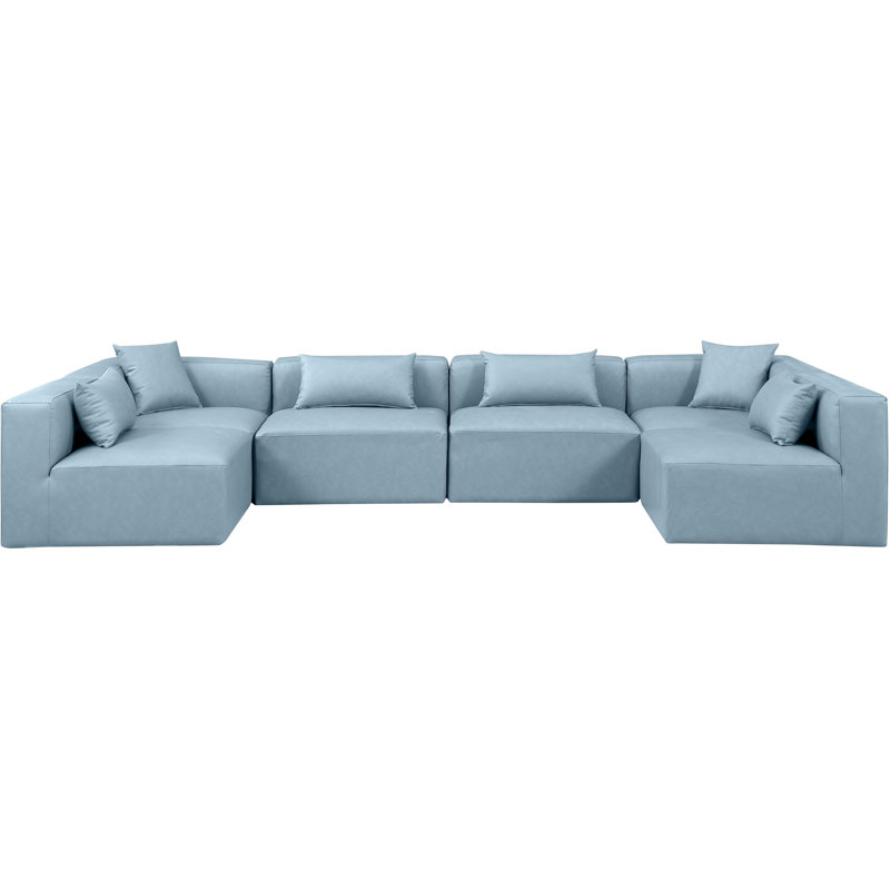 Houswerth Upholstered U-Shaped Sectional Reversible, Light Blue Vegan Leather