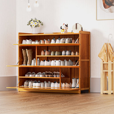 5-Tier Bamboo Shoe Cabinet With Doors – 34 Pairs Capacity Storage Rack