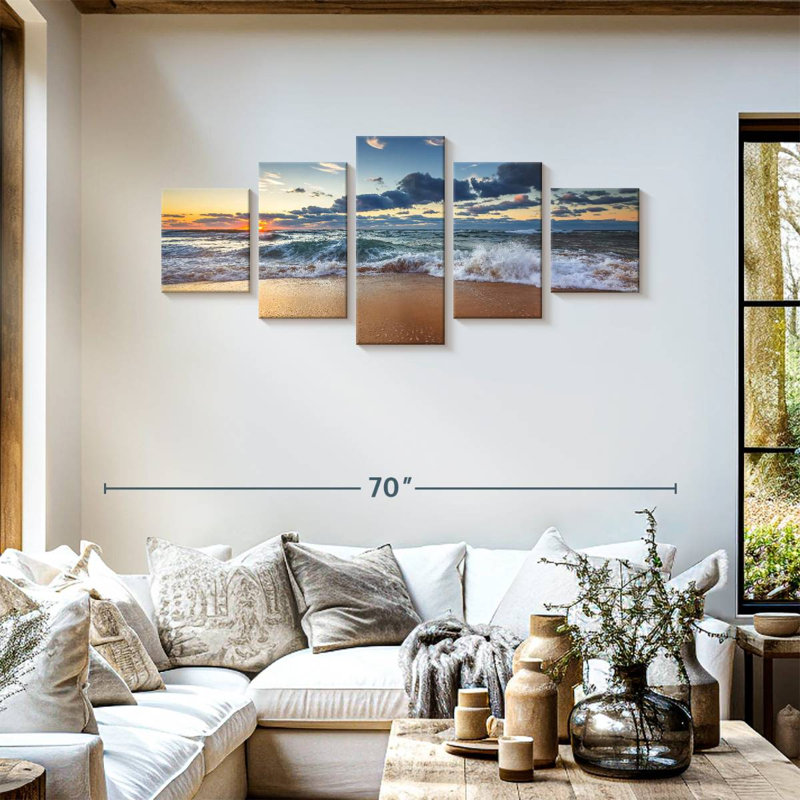 Ensemble 5 pièces Sea Cloudscape sur toile, H 55 po x l 24 po x P 1,25 po