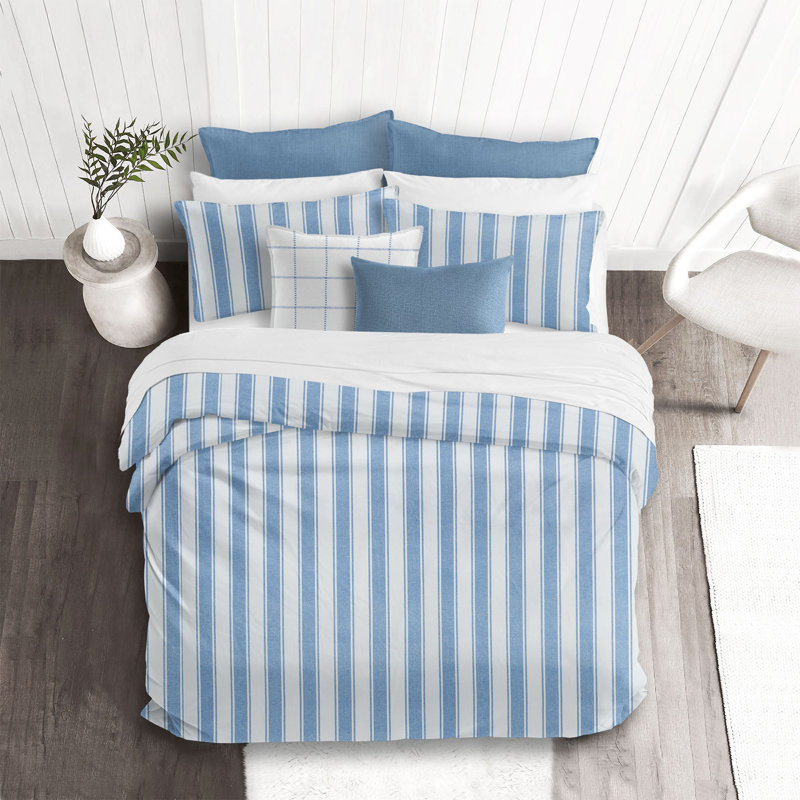 Rayures bleu denim, Housse de couette simple + 1 taie décorative stan