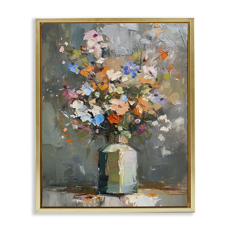 "Mixed Bold Bouquet", art mural encadré par Ramona Murdock, Cadre flottant métallique doré, H 21 po x l 17 po