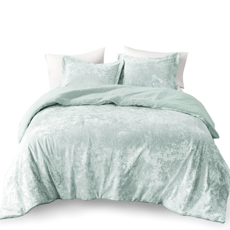 Ensemble d'édredon pour lit très grand / très grand 3 pièces réversible en velours froissé, rembourré, étiqueté, lavable à la machine, inclus et 2 taies décoratives réversibles, livré avec