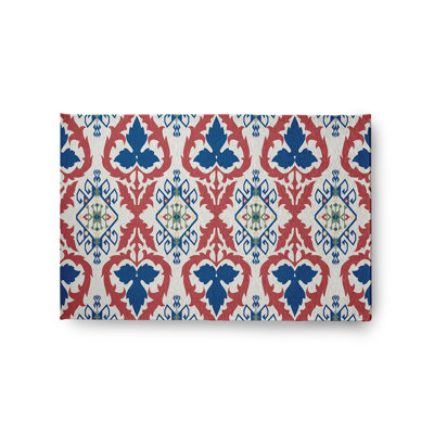 Tapis tissé à la machine en chenille bleu / rouge Melchior Ikat