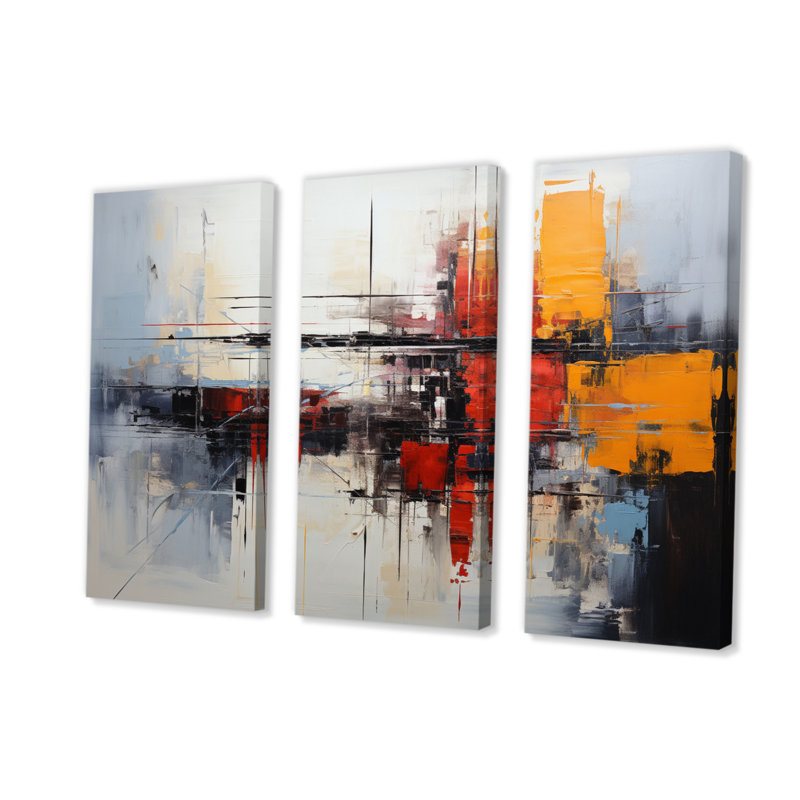 Asian Art Abstract Expression II - 3 pièces sur toile tendue, H 32 po x l 48 po x P 1 po