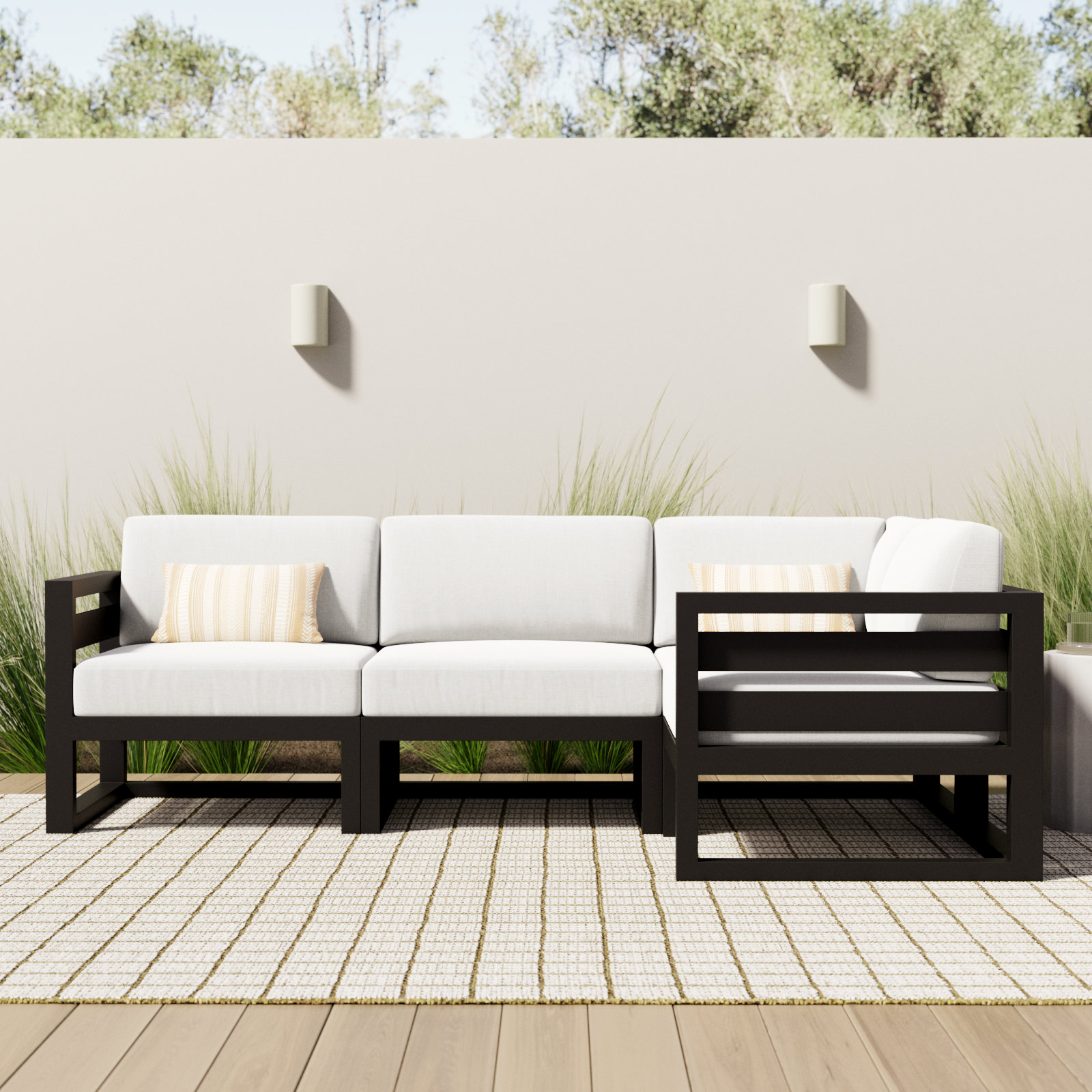 Smith 32" Sunbrella® Patio Sectional, Canvas Natural, Black