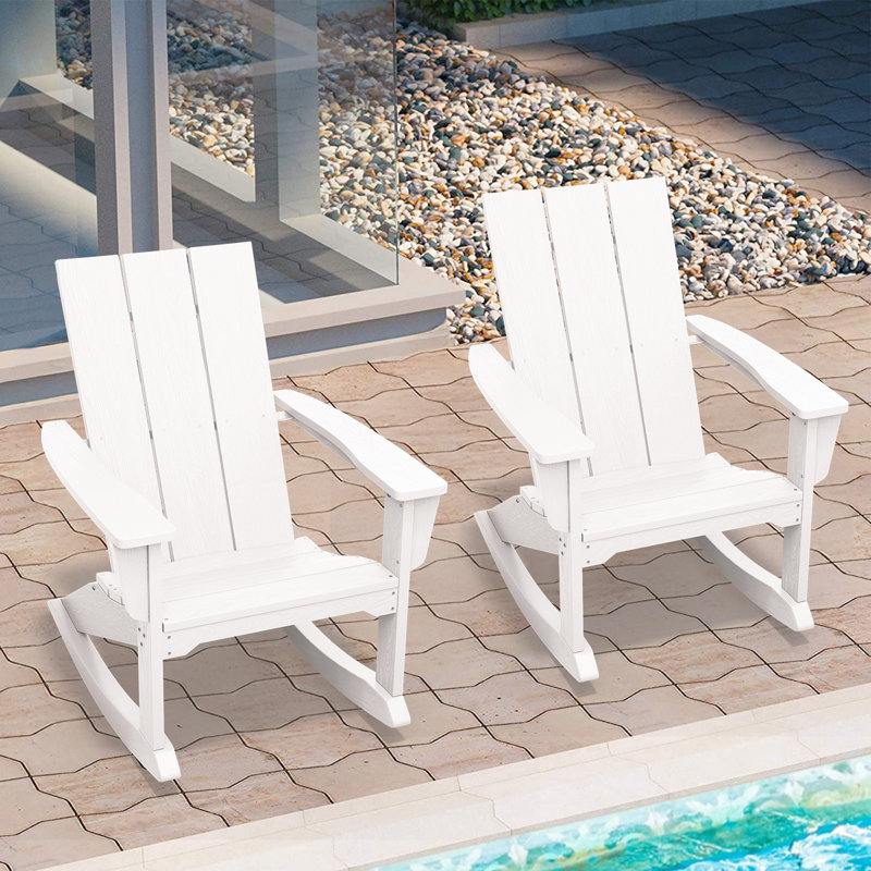 Wolak HDPE Rocking Adirondack Chair(Set Of 2), White