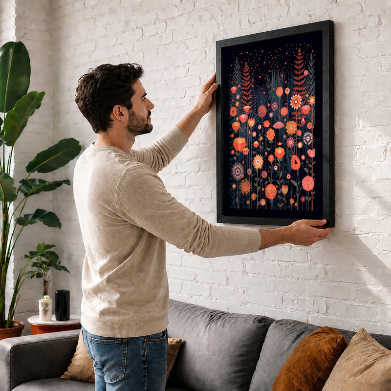 Enchanted Night Garden Botanical - Framed Print, Walnut, A3 - 42.0 x 29.7 cm