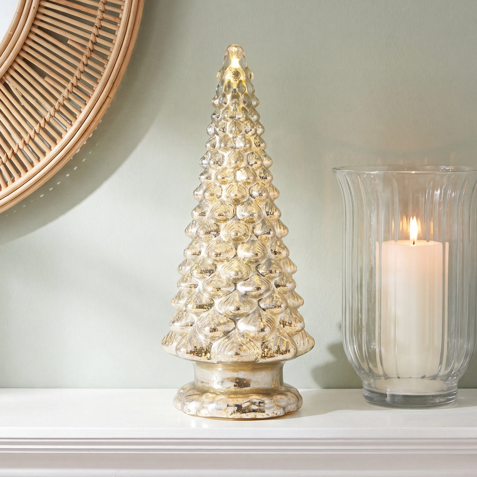 Nostalgic Lighted Glass Table Tree, 16" H x 6.60" W x 6.60" D