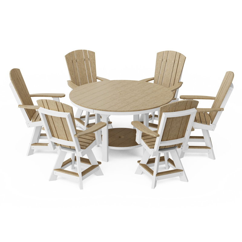 Ensemble de salle à manger 7 pièces à hauteur de comptoir avec chaises pivotantes Heritage, Bois patiné / blanc