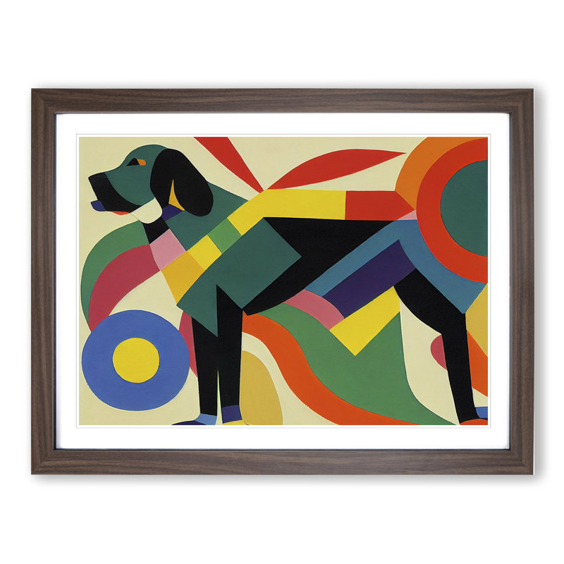 Abstract Dog - Single Picture Frame Print, 34cm H x 46cm W x 2cm D, Walnut