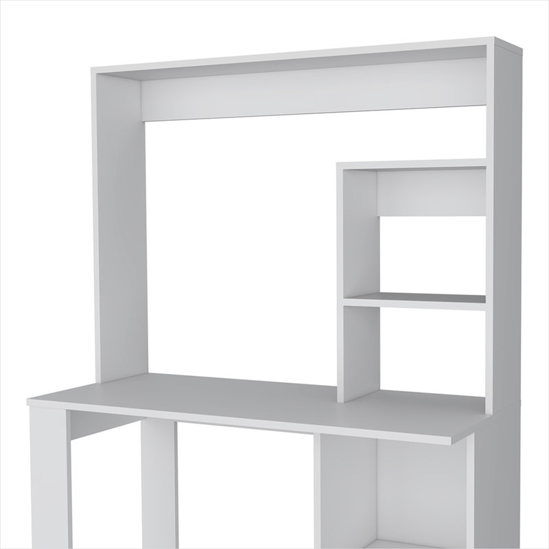 Computer Desk with Hutch and Shelves, Classic White Engineered Wood, 38.8 W x 17.7 D, Compact Home Office Workstation