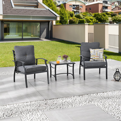 3-Piece Outdoor Chat Set With Cushioned Armchairs And Side Table by Winston Porter